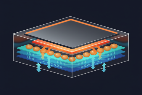 Semiconductor chip cross-section with thermal analysis