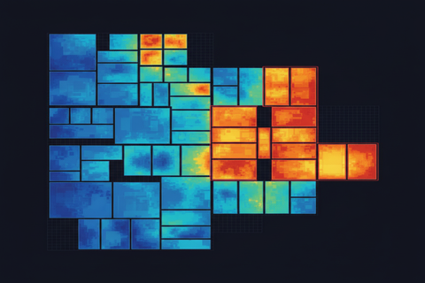 Die floorplan with power density heatmap