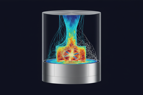 Chemical reactor cutaway with CFD flow visualization